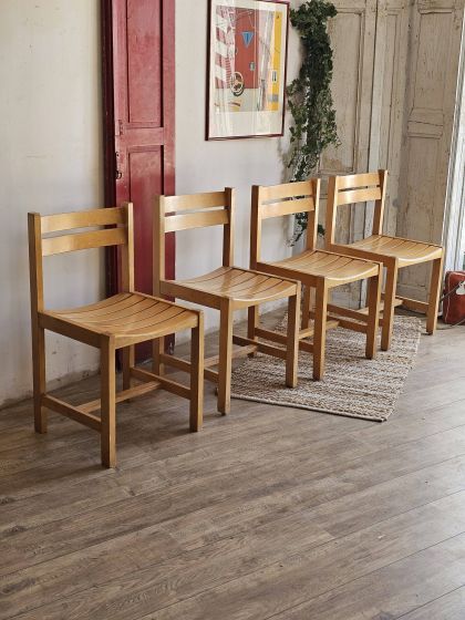 Suite de 4 chaises en hêtre André Sornay années 60