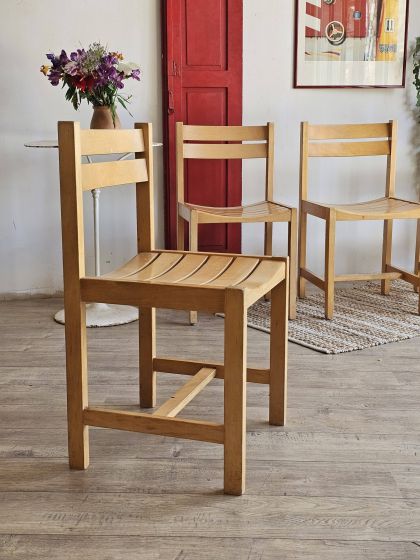 Suite de 4 chaises en hêtre André Sornay années 60