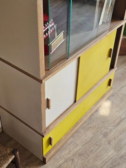 Bibliothèque vitrine années 50/60 à portes coulissantes
