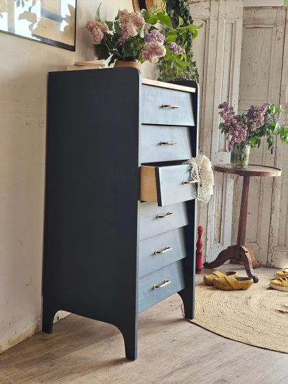 Ancien semainier chiffonnier haut années 50 60 six tiroirs