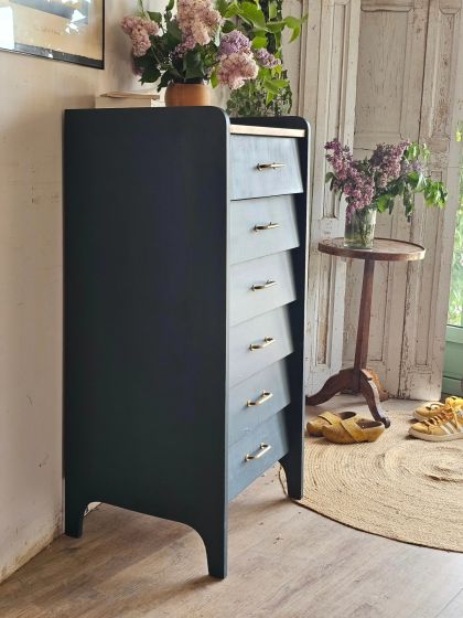 Ancien semainier chiffonnier haut années 50 60 six tiroirs
