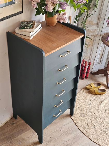 Ancien semainier chiffonnier haut années 50 60 six tiroirs