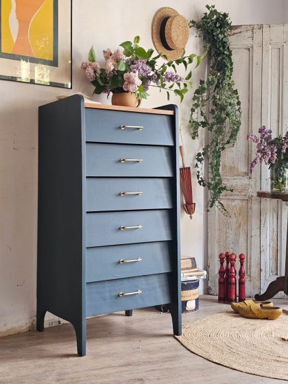 Ancien semainier chiffonnier haut années 50 60 six tiroirs