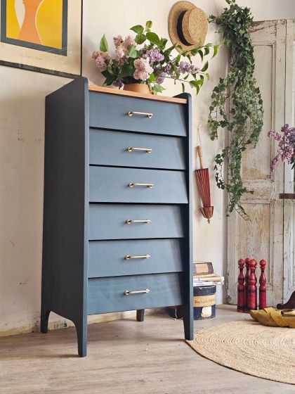 Ancien semainier chiffonnier haut années 50 60 six tiroirs