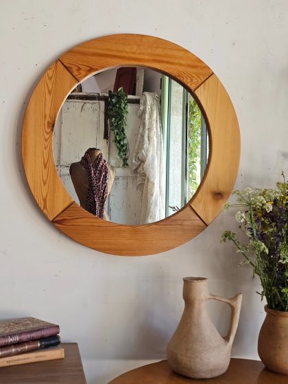 Grand miroir rond mural vintage, fin années 60 début 70