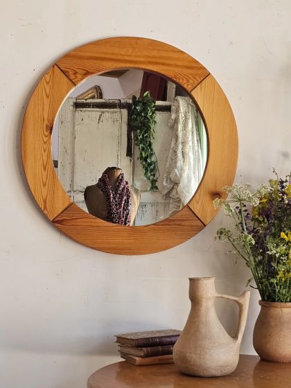 Grand miroir rond mural vintage, fin années 60 début 70