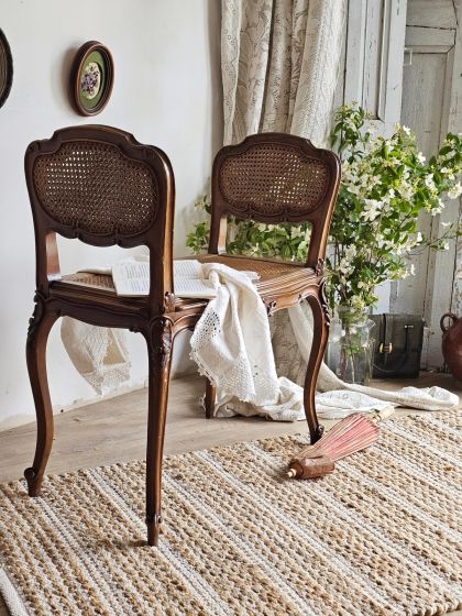 Ancienne petite banquette canné style Louis XV début XXe