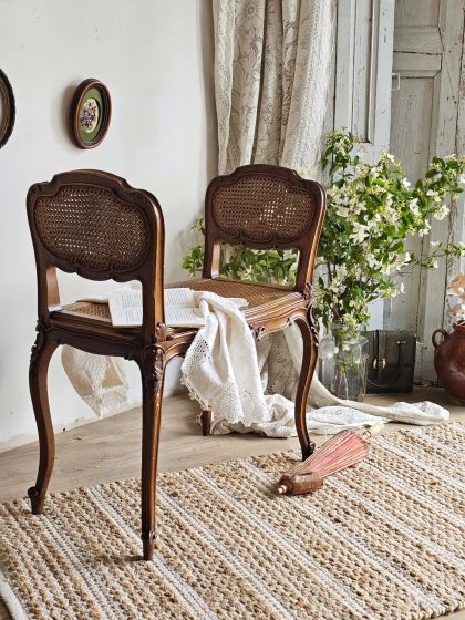 Ancienne petite banquette canné style Louis XV début XXe