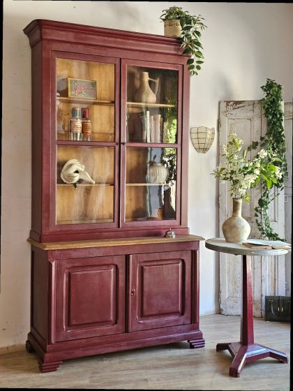 Ancienne vitrine bibliothèque buffet deux corps fin XIXe début XXe