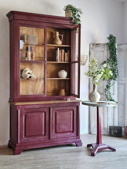 Ancienne vitrine bibliothèque buffet deux corps fin XIXe début XXe