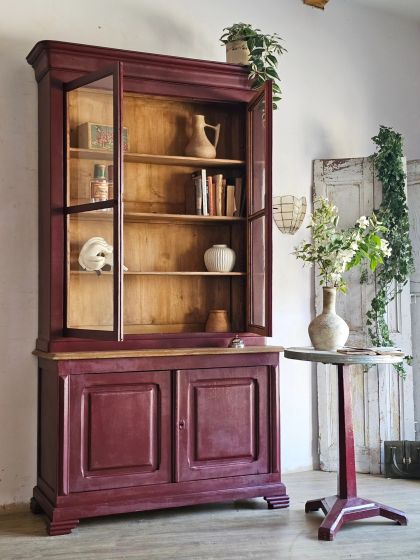 Ancienne vitrine bibliothèque buffet deux corps fin XIXe début XXe