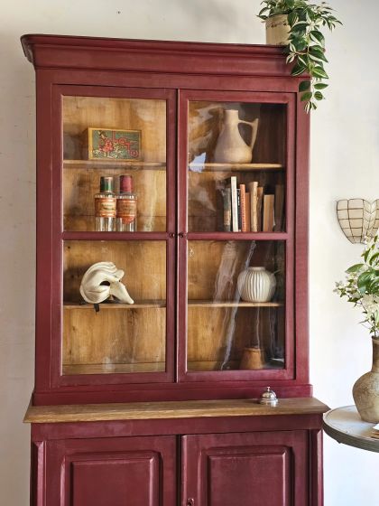 Ancienne vitrine bibliothèque buffet deux corps fin XIXe début XXe