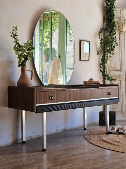 Ancienne coiffeuse lumineuse années 70 grand miroir ovale