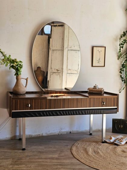 Ancienne coiffeuse lumineuse années 70 grand miroir ovale