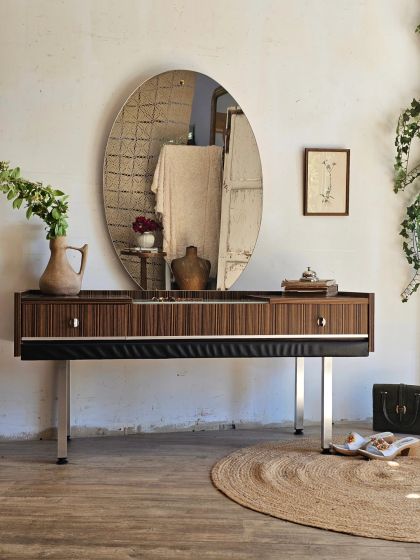 Ancienne coiffeuse lumineuse années 70 grand miroir ovale