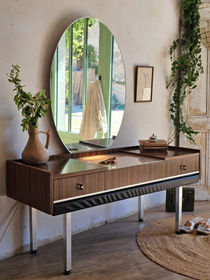 Ancienne coiffeuse lumineuse années 70 grand miroir ovale