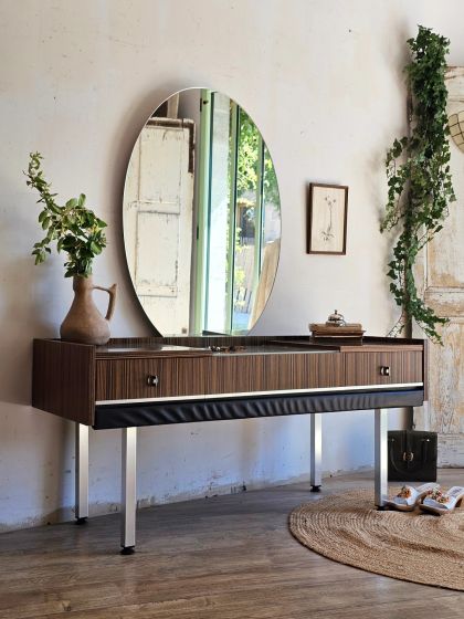 Ancienne coiffeuse lumineuse années 70 grand miroir ovale