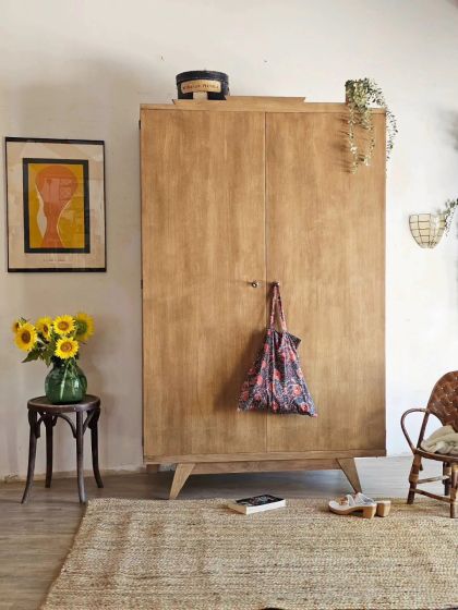 Ancienne armoire étagères penderie tiroirs pieds compas
