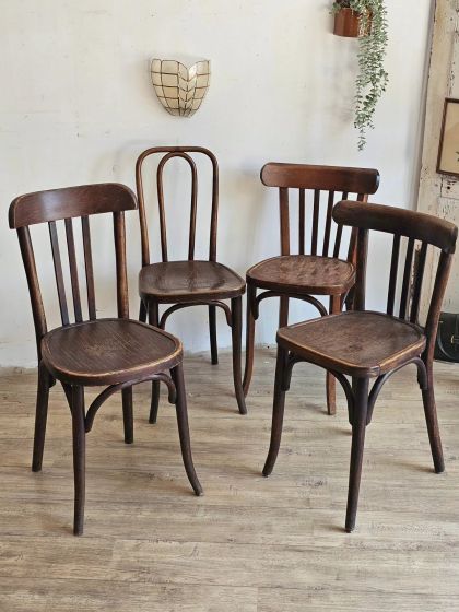 Ancien lot de 4 chaises bistrot Baumann et Thonet circa 1930 -1950