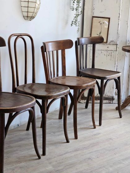 Ancien lot de 4 chaises bistrot Baumann et Thonet circa 1930 -1950