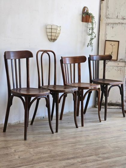 Ancien lot de 4 chaises bistrot Baumann et Thonet circa 1930 -1950