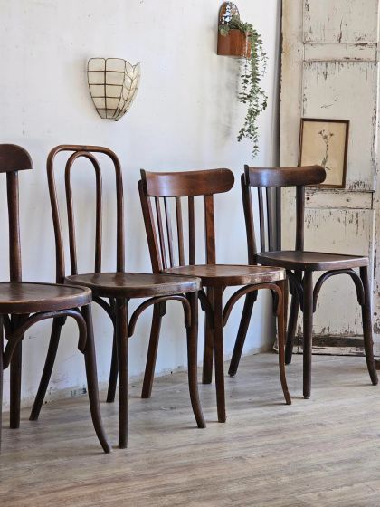 Ancien lot de 4 chaises bistrot Baumann et Thonet circa 1930 -1950