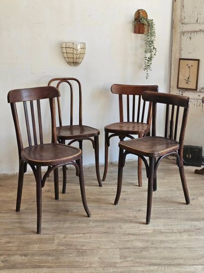 Ancien lot de 4 chaises bistrot Baumann et Thonet circa 1930 -1950