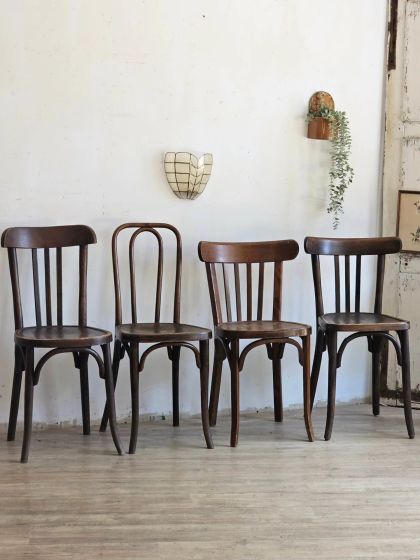Ancien lot de 4 chaises bistrot Baumann et Thonet circa 1930 -1950