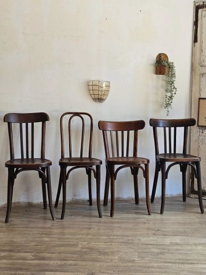 Ancien lot de 4 chaises bistrot Baumann et Thonet circa 1930 -1950