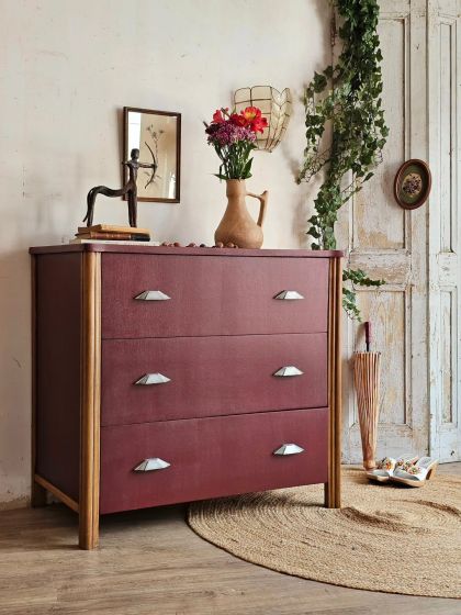 Ancienne commode Art déco années 30 bordeaux profond