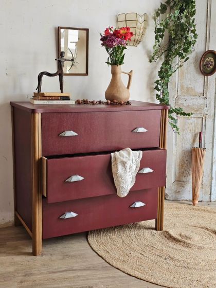 Ancienne commode Art déco années 30 bordeaux profond