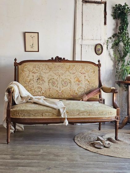 Ancienne banquette style Louis XVI fin XIXe