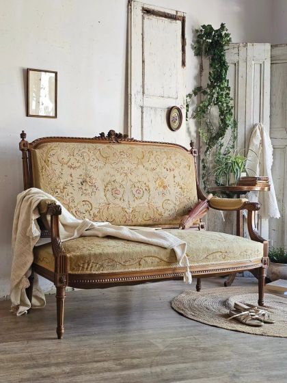 Ancienne banquette style Louis XVI fin XIXe