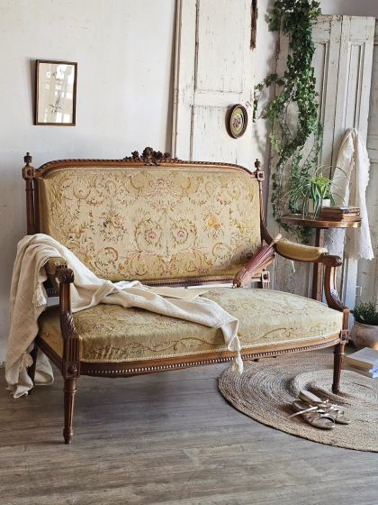 Ancienne banquette style Louis XVI fin XIXe