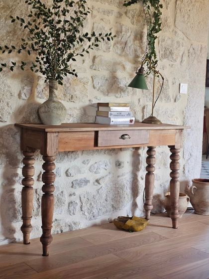Ancienne table fin XIXe toute fine pieds tournés console