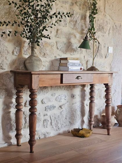 Ancienne table fin XIXe toute fine pieds tournés console