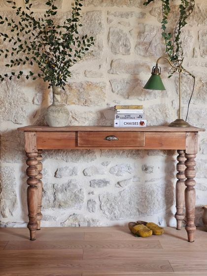 Ancienne table fin XIXe toute fine pieds tournés console