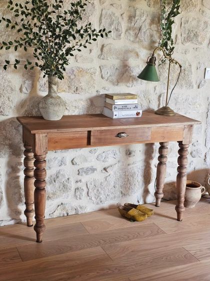 Ancienne table fin XIXe toute fine pieds tournés console