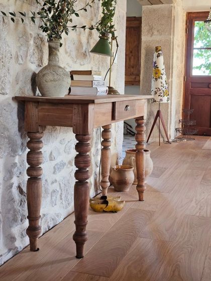 Ancienne table fin XIXe toute fine pieds tournés console