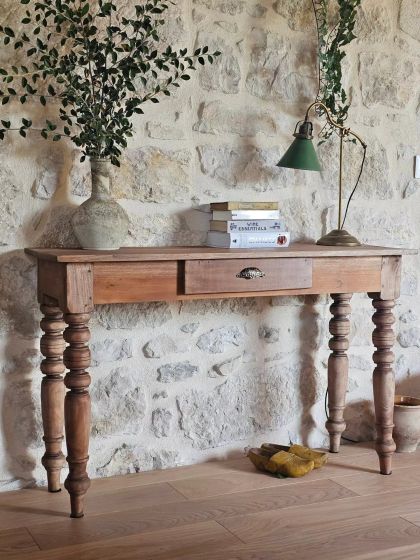 Ancienne table fin XIXe toute fine pieds tournés console