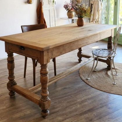 Magnifique grande table de ferme modulable en chêne 2 tiroirs