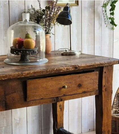 Très ancien meuble /ancienne console 2 tiroirs jolie patine début XXe